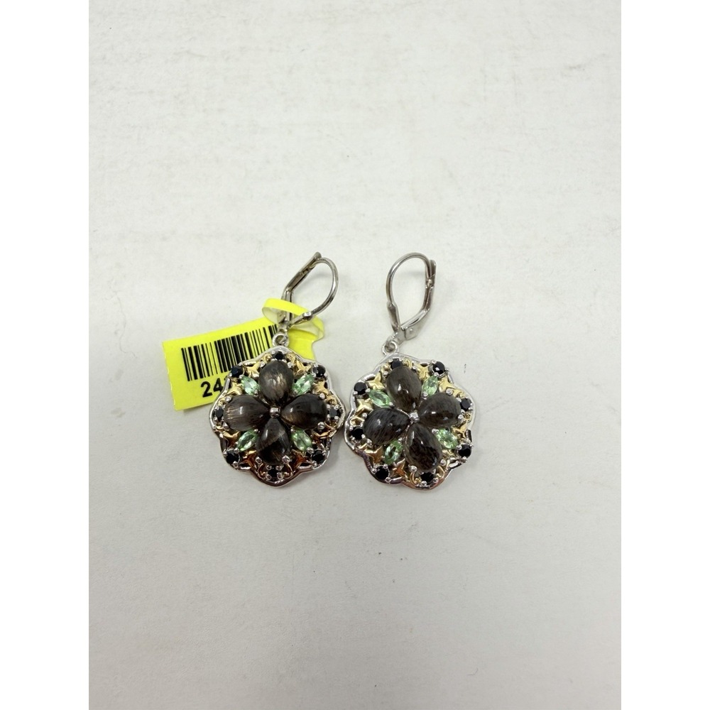 Shop LC Black Feldspar/Thai Black Spinel/Tsavorite Garnet Dangle Earrings 5137
